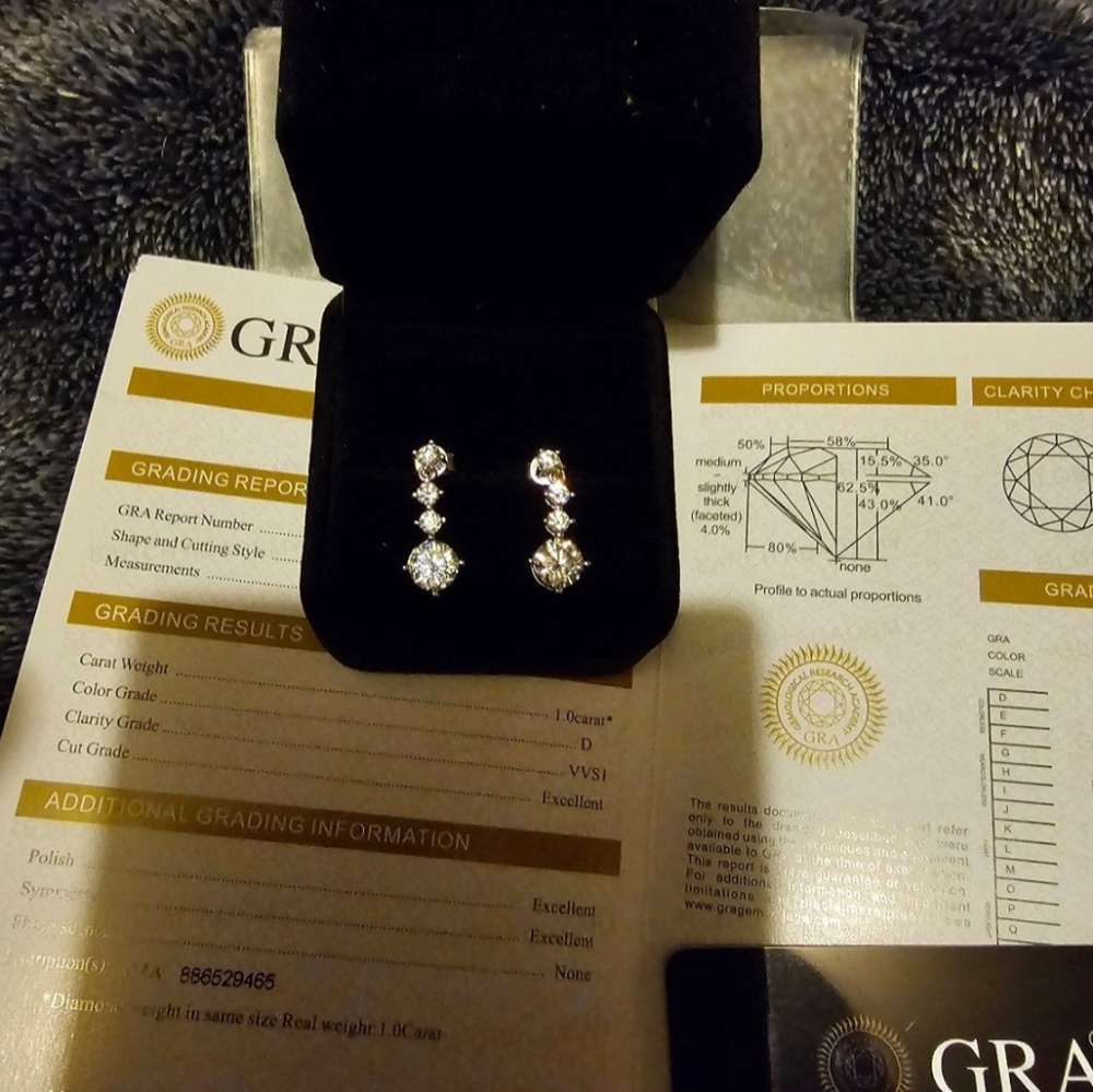 2.6 Ct Certified Moissanite Earrings Hanging Drop Studs